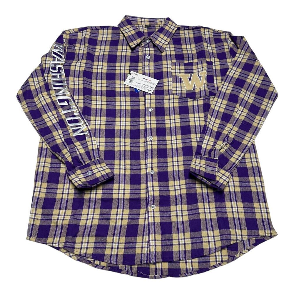 NWT Men's FOCO Washington Huskies NCAA Plaid Long Sleeve Flannel Shirt Size S